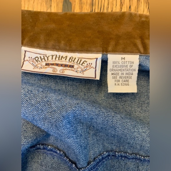 Rhythm blue vintage 80’s denin jean vest, ski snow mountain appliqué gaper day - Picture 7 of 8